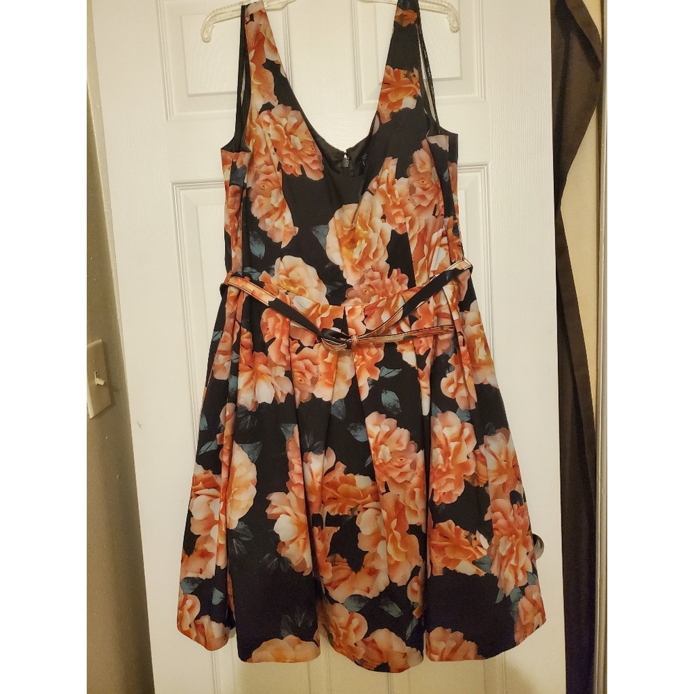 CityChic Belted Floral Flare Dress